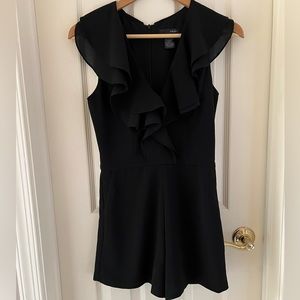 Aqua Black Sleeveless Deep V Ruffle Romper